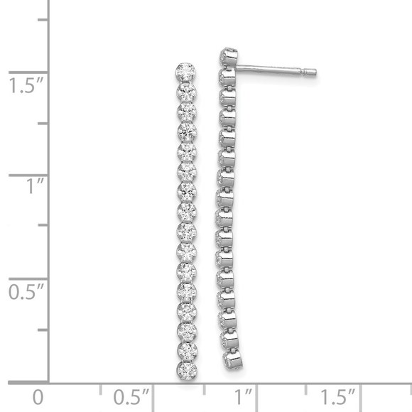 Sterling Silver Rhodium-plated Polished Fancy CZ Post Dangle Earrings - Picture 2 of 4